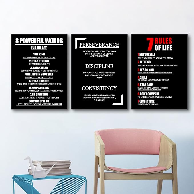 Motivational Canvas Wall Art 3 Inspirational Entrepreneur Quotes Picture Painting Positive Affirmations Framed Print Poster for Living Room Office Bedroom Gym Wall Decor Ready to Hang [36''Wx16''H]