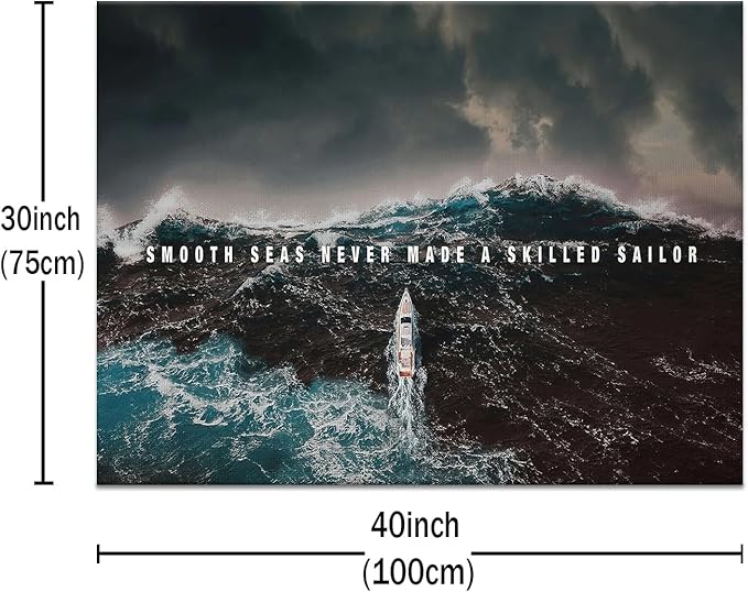 Motivational Canvas Poster Inspiration Smooth Sea Pictures Motivational Quotes Modern Motivation Painting Wall Art Prints Artwork for Home Classroom Office Decor Stretch the Framed [40''Wx 30''H]