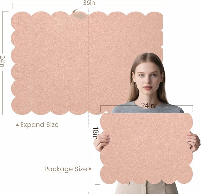 Scalloped Bulletin Board, 36 x 24 Inches Felt Pin Board - Decorative Cork Alternative for Wall, Foldable Picture Self-Adhesive Vision Prayer Board with 20 Pushpins - Mauvey Pink