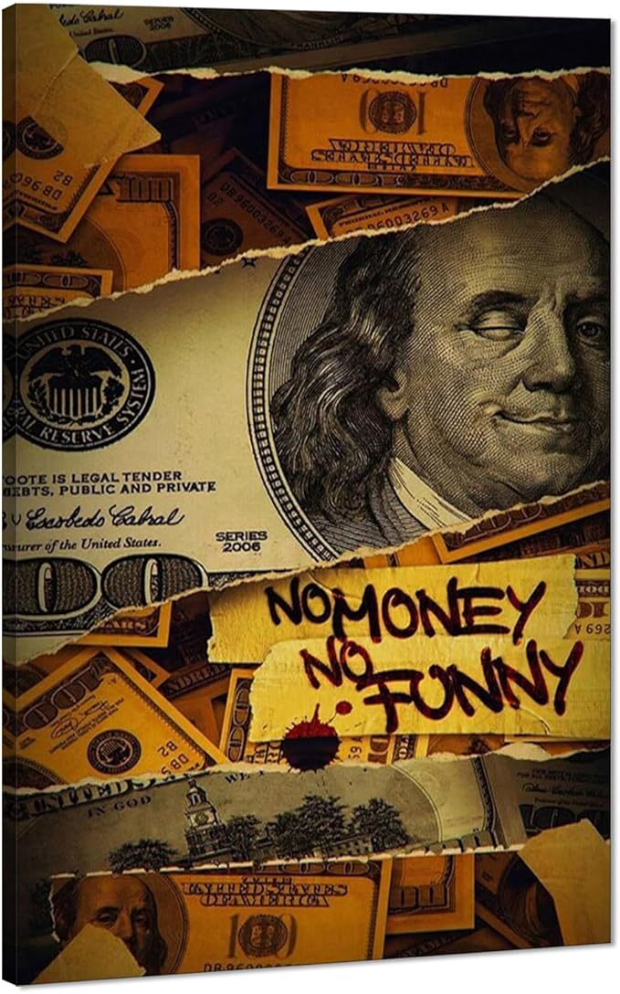 Canvas Trend Large Size Money Wall Art No Money No Funny Wall Art Vintage Home Wall Paintings Franklin Dollar Bill Artwork Gift for Friends Lovers Framed Ready to Hang-28x44 inch