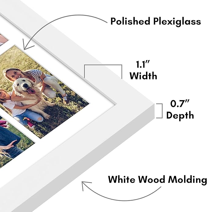 Americanflat 4x6 Collage Picture Frame with Polished Plexiglass - Multi Picture Frames Fit Nine 4x6 Photos or Use as One 14x20 Frame for Wall Display - Signature Collection - White