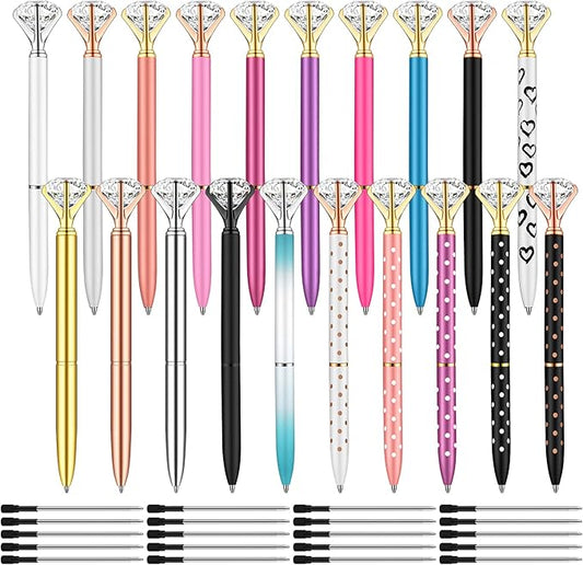 PASISIBICK 20 Pieces Diamond Pens of Cute Beautiful Ballpoint Pens Crystal Diamond Pen for Women Wedding Bridal Shower Décor Gifts with 20 Pieces Replacement Refills(20 Colors)