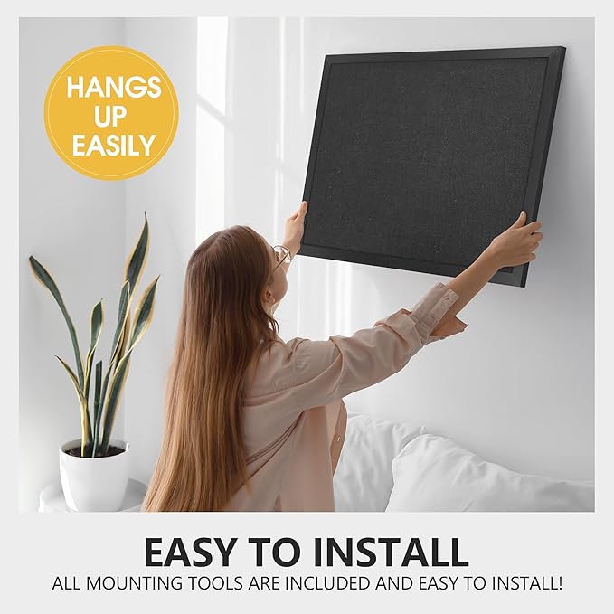 AKTOP Black Cork Board Bulletin Board with Linen 20" X 30", Large Framed Corkboard for Wall, Hanging Pin Board Picture Board for Home Office Decor, Cute Vision Board with Pushpins