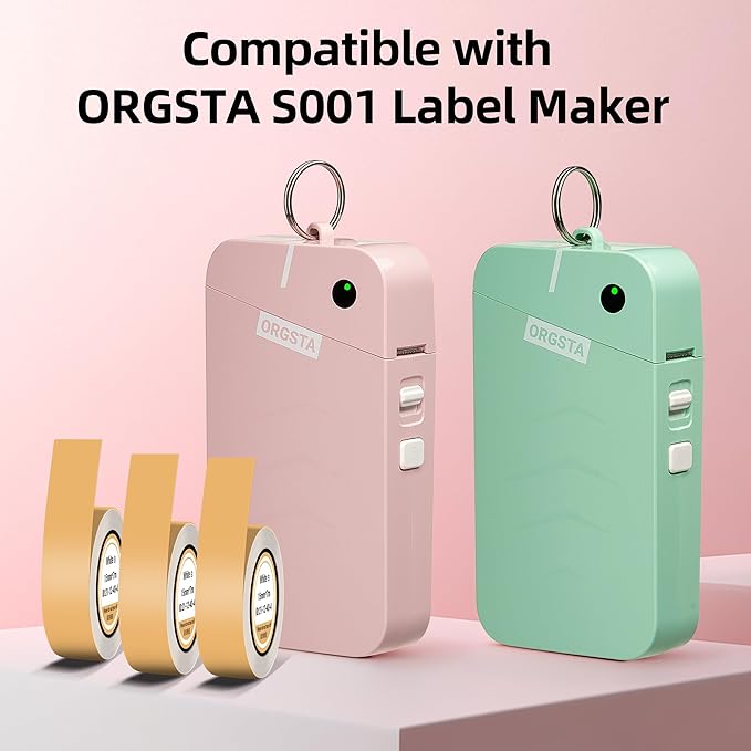 ORGSTA S001 Label Maker Machine with Tape, Bluetooth Mini Printer for Home and Office Organization, Thermal Label Printer Mini Label Maker with 3 Roll Continuous Label Tapes - Orange