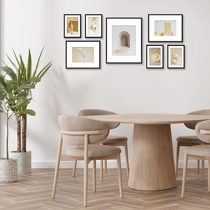 Frametory, Aluminum Picture Frames Set of 7 - Black Gallery Wall Kit - Displays One 11x14, Two 8x10, and Four 5x7 inch Photos for Home Decoration