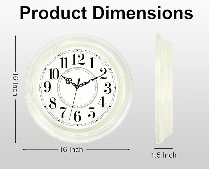 Vintage Wall Clock 16 Inch Quartz Silent Non-Ticking Analog Clock Battery Operated Rustic Round Decorative Clock for Living Room Kitchen Home Office Classroom