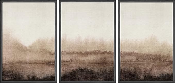 SIGNWIN Framed Canvas Print Wall Art Set Pastel Watercolor Brown Landscape Nature Wilderness Illustrations Modern Art Decorative Nordic Abstract for Living Room, Bedroom, Office - 16"x24"x3 Black