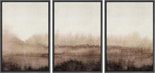 SIGNWIN Framed Canvas Print Wall Art Set Pastel Watercolor Brown Landscape Nature Wilderness Illustrations Modern Art Decorative Nordic Abstract for Living Room, Bedroom, Office - 16"x24"x3 Black