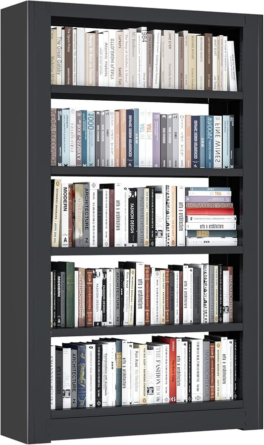 69" Bookshelf,5-Tier Bookshelf, Large Bookcases and Bookshelves,Taller and Wider Metal Storage Organizer, Sturdy Bookshelf for Living Room,Home Library (Black)