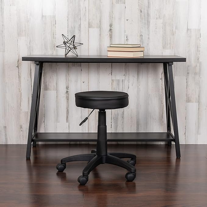 Flash Furniture Baker Black Adjustable Doctors Stool on Wheels with Ergonomic Molded Seat