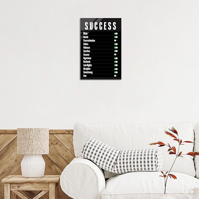 Trendy Success Settings Wall Art Motivational Quotes Inspirational Canvas Poster Large Motto Modern Encouraging Sign Prints Painting For Office Living Room Wall Decor 12x16in Framed