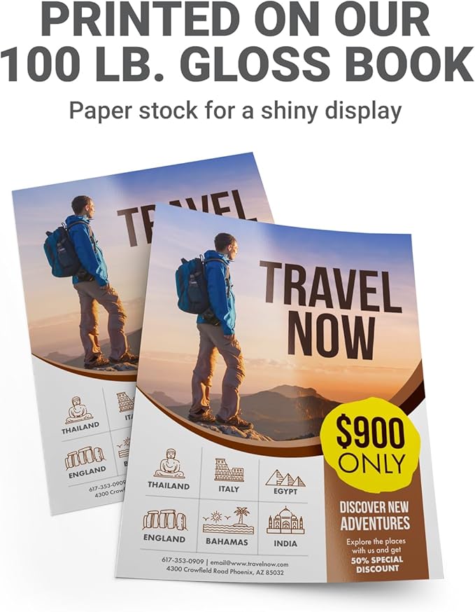 GotPrint Custom Bulk Flyers, Glossy, Vertical | Upload Design or Add Text | Personalized Photo | Double-Sided Printing Available, 8.5 X 11 Vertical, 100 Qty
