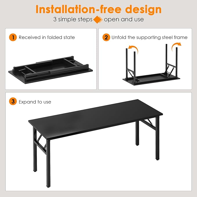 Need Office Computer Desk - 54.3L Sturdy and Heavy Duty Folding Laptop Table, Writing Table Home Office Desk, No Assembly Required Black