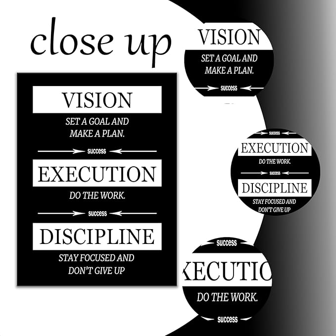 Motivational Canvas Wall Art Success is Vision Execution Discipline Inspirational Wall Decor Printed Canvas Poster for Modern Home Living Room School Office Gym Stretched and Framed [30''Wx 40''H]