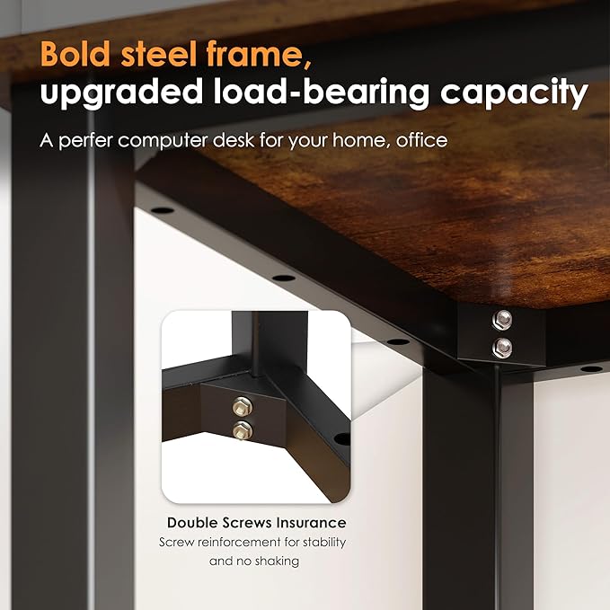 Sturdy Writing Desk for Small Spaces - 39.4 inches, Teens & Laptop Desk - Black Metal Frame, Rustic Brown