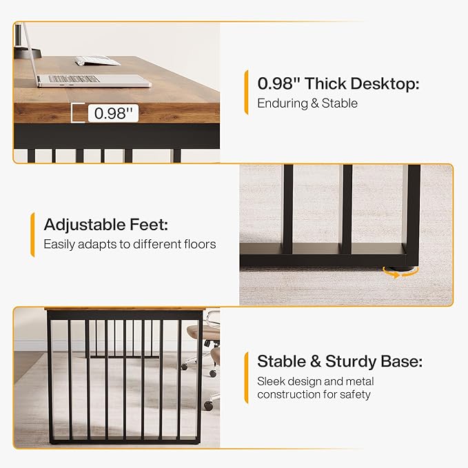 Tribesigns 2-Person Desk with Metal Frame, 78.74" Double Desk for Two People, Industrial Long Computer Writing Table for 2 People Home Office (Oak)