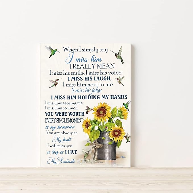 RCVTVPV When I Simply Say I Miss Him Wall Art My Soulmate Poster Hummingbird Canvas Wall Art For Home Office Framed Ready to Hang 16"x24"