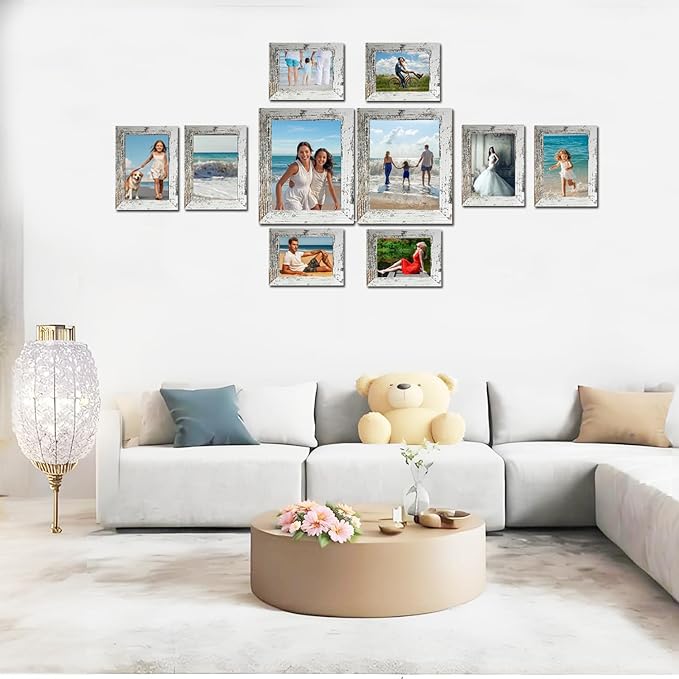 Rustic Picture Frames,10 Pack Collage Picture Frames,Gallery Wall Frame Set with Two 8x10, Four 5x7, Four 4x6, Farmhouse wood Photo Frames for living room Wall Gallery Decor or Desk, rustic white