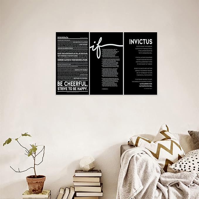 3 Piece Inspirational Wall Art, Black Background Sayings Picture, Quotes Motivational Canvas Prints for Office Decor, Triptych Entrepreneur Painting Framed Artwork for Home Wall Decor (36"Wx18" H)