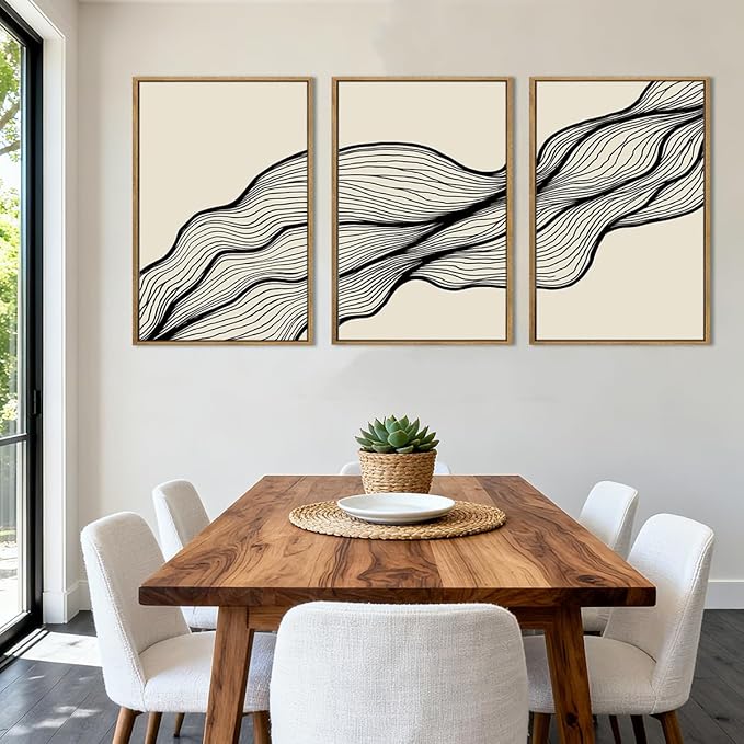 ANHUIB Large Neutral Wall Art Black Minimalist Wall Decor Modern Abstract Painting Set of 3 for Living Room Bedroom 16x24 Inch