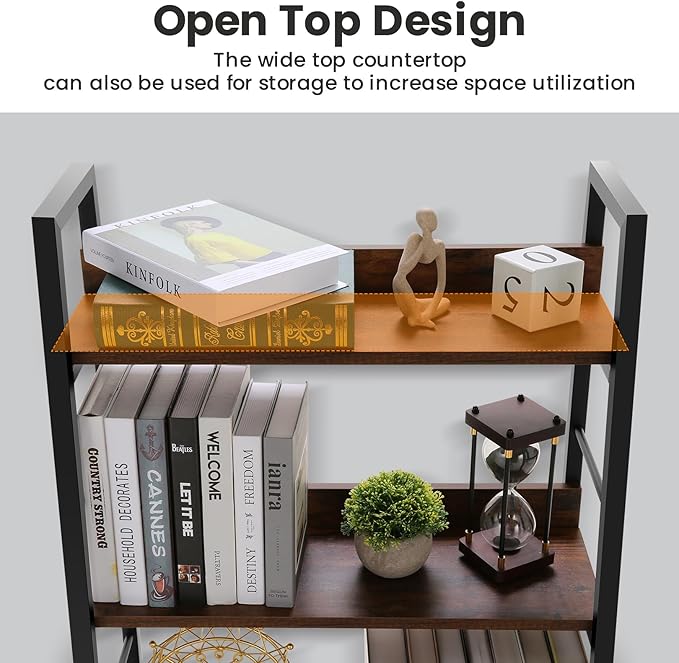 Himimi Industrial Bookshelf 5-Tier, Home Office Bookcase Ladder Shelf, Freestanding Storage Shelves Rack Shelf Unit, Brown Ladder Bookcases with Metal Frame for Bedroom, Living Room, Kitchen
