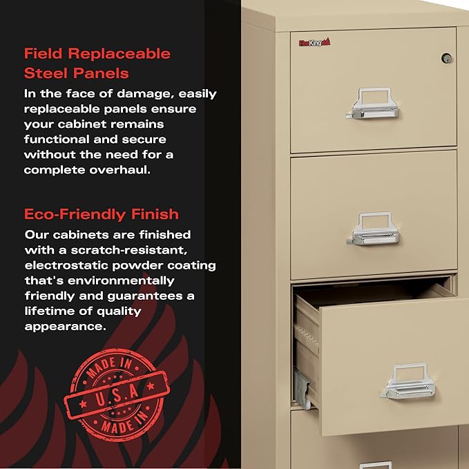 FireKing Fireproof Vertical File Cabinet, 4 Legal Sized Drawers, 52 .75in H, Made in The USA, 21 W x 31 D, (42131CPA)