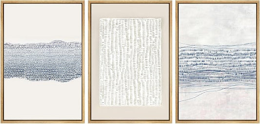 SIGNWIN Framed Canvas Print Wall Art Set Blue White Grunge Geometric Pattern Abstract Shapes Cozy Neutral Decorative Contemporary Minimal for Living Room, Bedroom, Office - 16"x24"x3 Natural