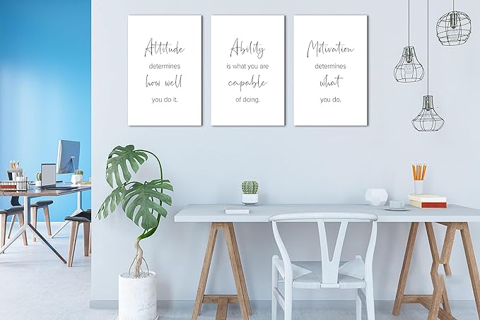 SHMAO Office Canvas Wall Art Motivational Wall Decor, 3 Piece Modern Positive Quotes Print Pictures for Office Wall Decor Women Inspirational Framed Artwork Home Office Decor 16”x24”x3 Panels