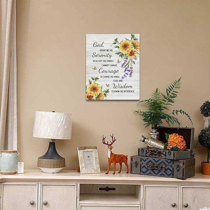Serenity Prayer Wall Decor Christian Religious Sunflower Pictures Inspirational Bible Verses Scripture Canvas Wall Art God Painting Home Modern Artwork Framed for Living Room Bedroom Office 16x20inch