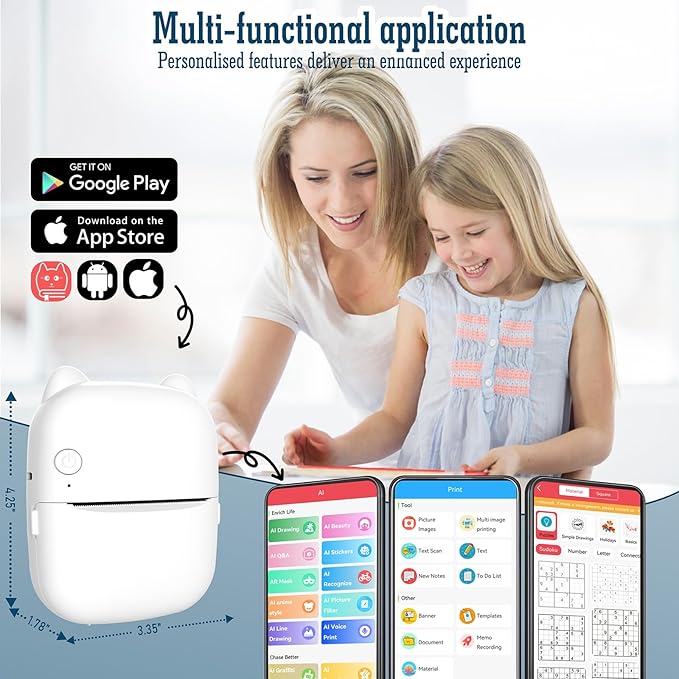 Mini Thermal Printer-AI Voice Sticker Printer Voice-Controlled Portable Printer for Home, Office, Study, and DIY Crafts (6 Rolls Included)