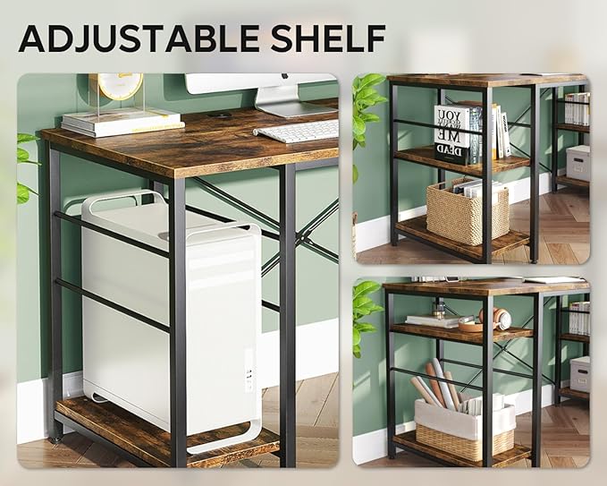 Bestier L Shaped Desk, 95.2 Inch Reversible Corner Computer Desk with Shelves, 2 Person Long Table for Home Office, Large Writing Storage Workstation with 3 Cable Holes, Rustic Brown