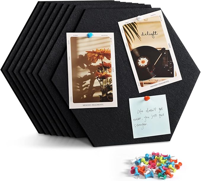 8 Pack Hexagon Felt Bulletin Board Tiles - 11.8" Large Thick Pin Board for Walls with 30 Push Pins, DIY Boards for Office Home School Decor, Aesthetic Hex Cork Board Alternative