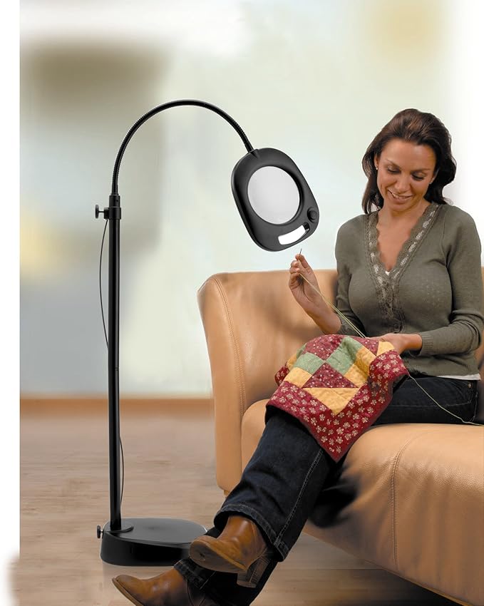 Daylight Company LED Floor Lamp and Table Lamp, Standing Lamp for Living Room, Bedroom, Salon, Office, Touch Control, Flexible Arm, Sleek Design, Multipurpose, Magnifier Lamp, Black