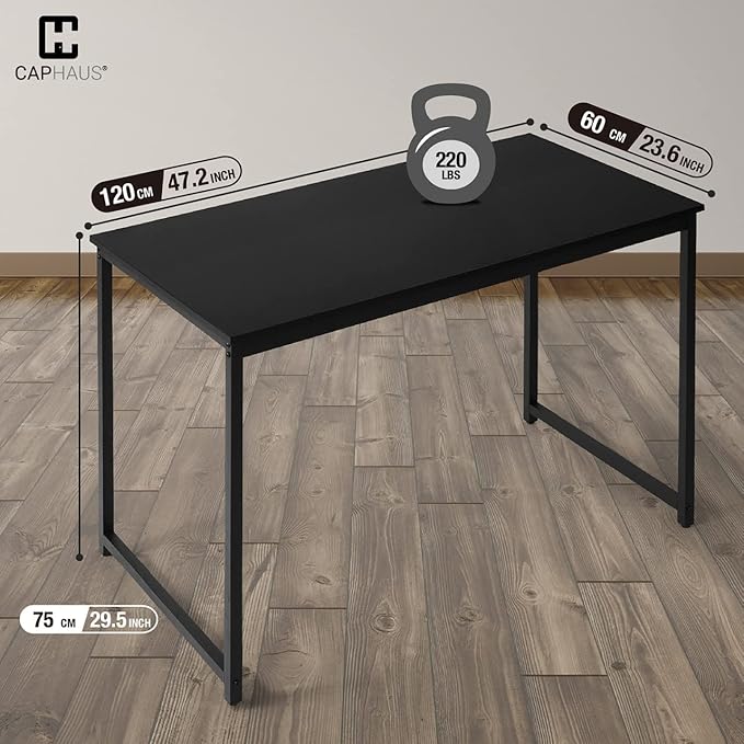 CAPHAUS 47 Inch Modern Computer Desk for Home Office, Gaming & Small Spaces - Compact Black Writing Desk, Easy Assembly, 220 lbs, P2 Board