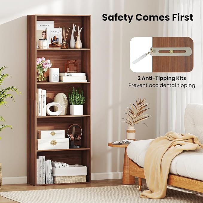 Giantex 5-Tier Bookshelf Set of 2, Freestanding Bookcase with 5 Open Shelf, Modern Display Shelf, Storage Organizer for Living Room Bedroom Home Office