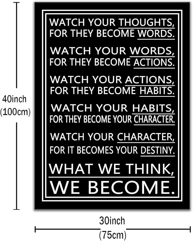 Motivational Wall Decor Watch Your Thoughts Inspirational Office Wall Art Discipline Poster Print Artwork Picture Painting for Modern Home Living Room School Gym Stretched and Framed [30''Wx 40''H]