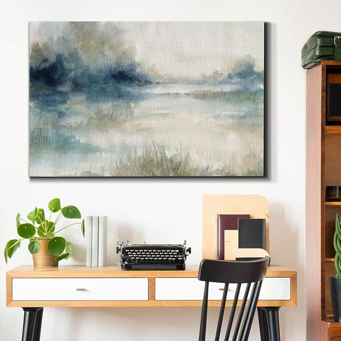 Landscape Wall Art Premium Gallery Wrapped Canvas Abstract Ocean Forest Modern Artwork Decoration for Living Room Kitchen Bathroom Office, Ready to Hang