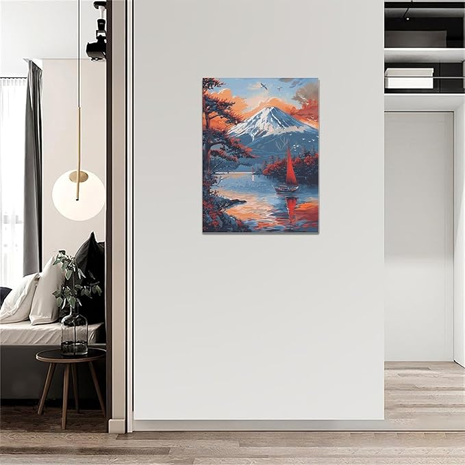 Japanese Wall Art Japan Pictures Wall Decor Asian Landscape Canvas Painting Print Home Modern Artwork Decorations Framed for Bathroom Living Room Bedroom Office 12 x 16 inch