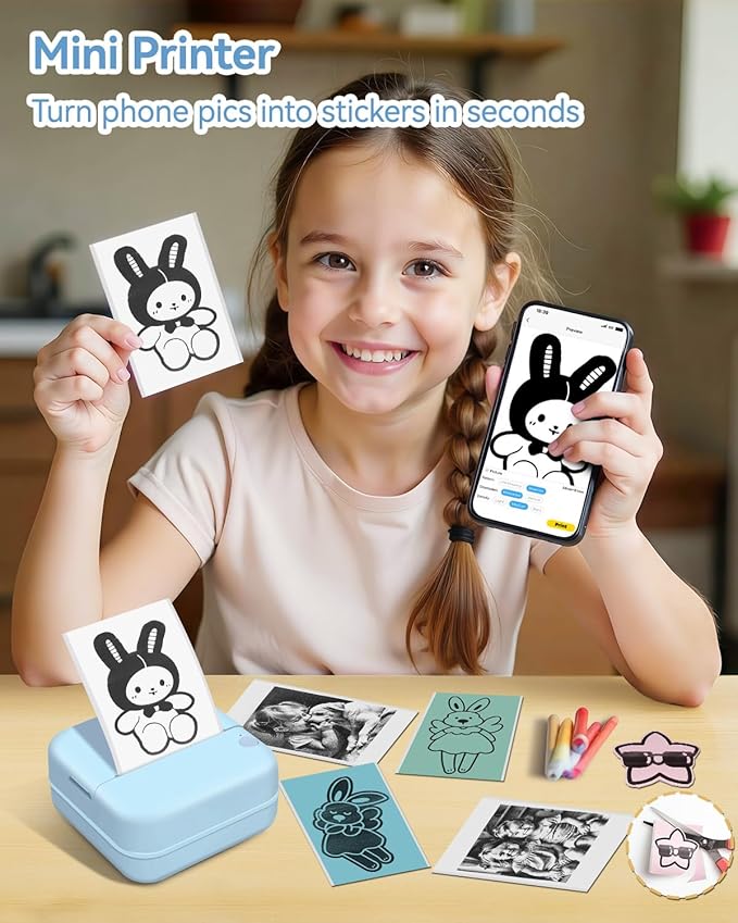 Aptika Label Maker - Mini Portable Sticker Printer with 14 Rolls Self-Adhesive Thermal Papers, Labeller Machine for Home Office Study Business Texts Journal, Blue