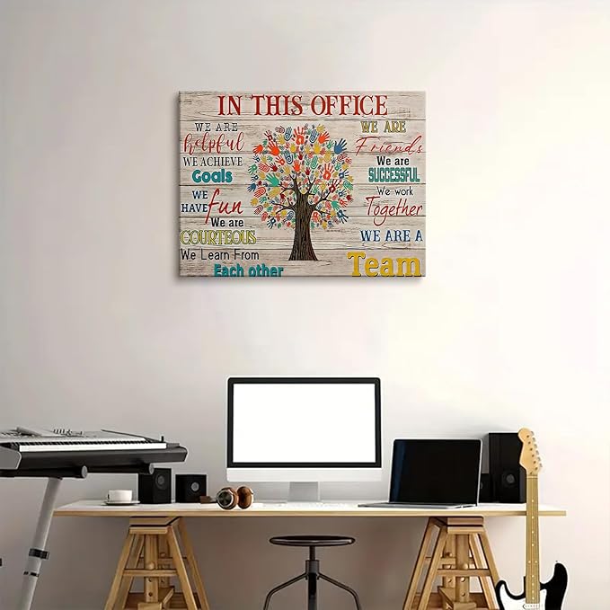HDXUFJQ Inspirational Canvas Wall Art for Office - Team Rules Motivation Positive Quotes Wall Decor - Teamwork - Ready to hang (16"x24")