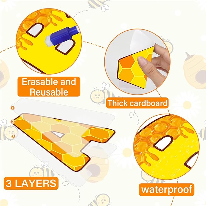 150 PCS Large 7" Bulletin Board Letters Set, Hive Honey Theme Party Classroom Alphabet Cutout Letter for Bulletin Board Display Home School Class, A Great Helper to Inspire Students' Learning Interest