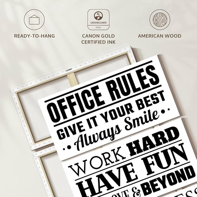 Elephant Stock - Fun Office Rules Wall Art - Vertical Multi Panel Canvas - 3 Piece Living Room Wall Decor - Digital Art Inspirational And Typography Multi Piece Wall Art - White And Black Decor - 32" x 50"