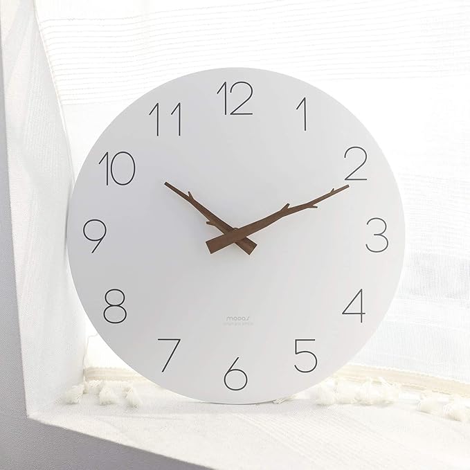 mooas Flatwood Twig Wall Clock,12" Non-Ticking Sweep Movement Decorative Battery Operated Simple Modern Wall Clock for Home Living Room Kitchen Bedroom Office School (Twig)