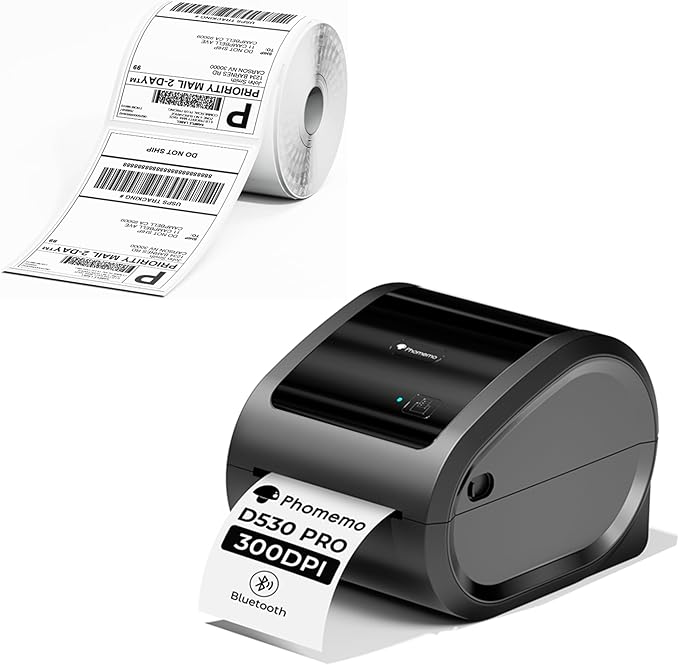 Phomemo Ethernet Thermal Label Printer 4x6, Bluetooth Shipping Label Printer for Small Business, Home, Office, 300DPI Wireless Thermal Printers Support Ethernet/Bluetooth/USB, with 500 Labels