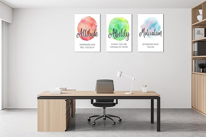 3 Piece Motivational Quotes Abstract Watercolor Canvas Print Pictures Wall Decor, Men Women Inspirational Framed Artwork Home Office Decor 16"x24" x 3 Pcs