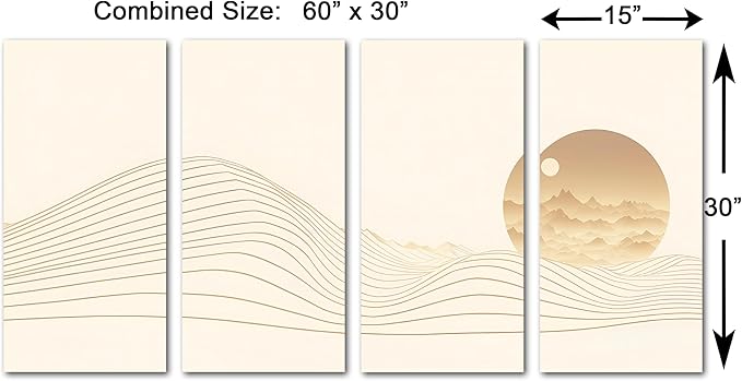 60 x 30 TOTAL - Landsape of lines Wall Art Canvas Geometric Print modern minimalis, office art - 4 Panel Split