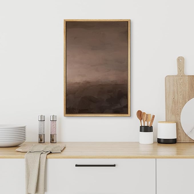 SIGNFORD Framed Canvas Print Wall Art Moody Brown and Earthy Abstract Minimalist Illustrations Modern Art Decorative Relax/Calm for Living Room, Bedroom, Office - 24"x36" Natural