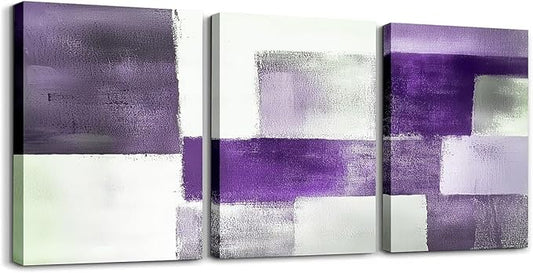 jejeloiu Modern Art 3 Piece Canvas Wall Art for Living Room Bedroom Abstract Art Picture Wall Decor 12"x16"x3pcs Purple Abstract Oil Painting Office Decorations Artwork Posters