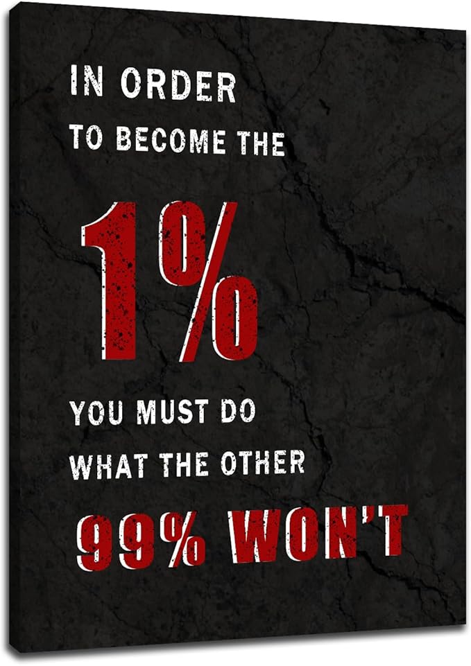 Become The 1% Inspirational Canvas Wall Art Office Decor Painting Poster Motivational Quotes Positive Theme Picture Print Artwork for Living Room Gym Hallway School Stretched and Framed [30''Wx 40''H]
