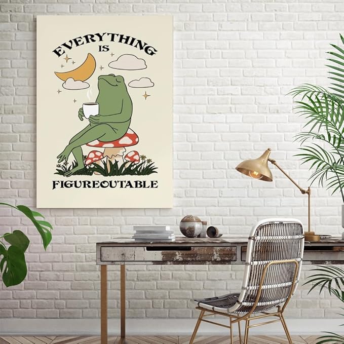 Balsuka Everything Is Figureoutable Motivational Wall Art Funny Frog Coffee Inspirational Poster Positive Quote Daily Reminder Canvas Print Affirmation Wall Decor for Home Office 8x12inch Unframed